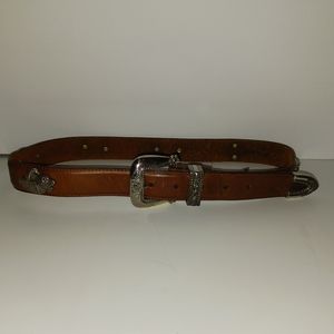 Brighton Brown Leather Garden Motif Belt, EUC, M